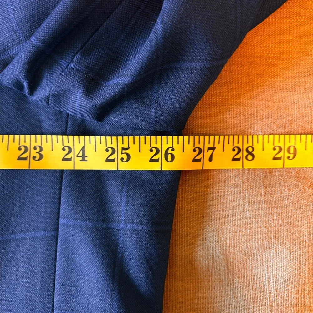Lauren Ralph Lauren Blazer 50R Wool Blend Navy Blue Windowpane Plaid